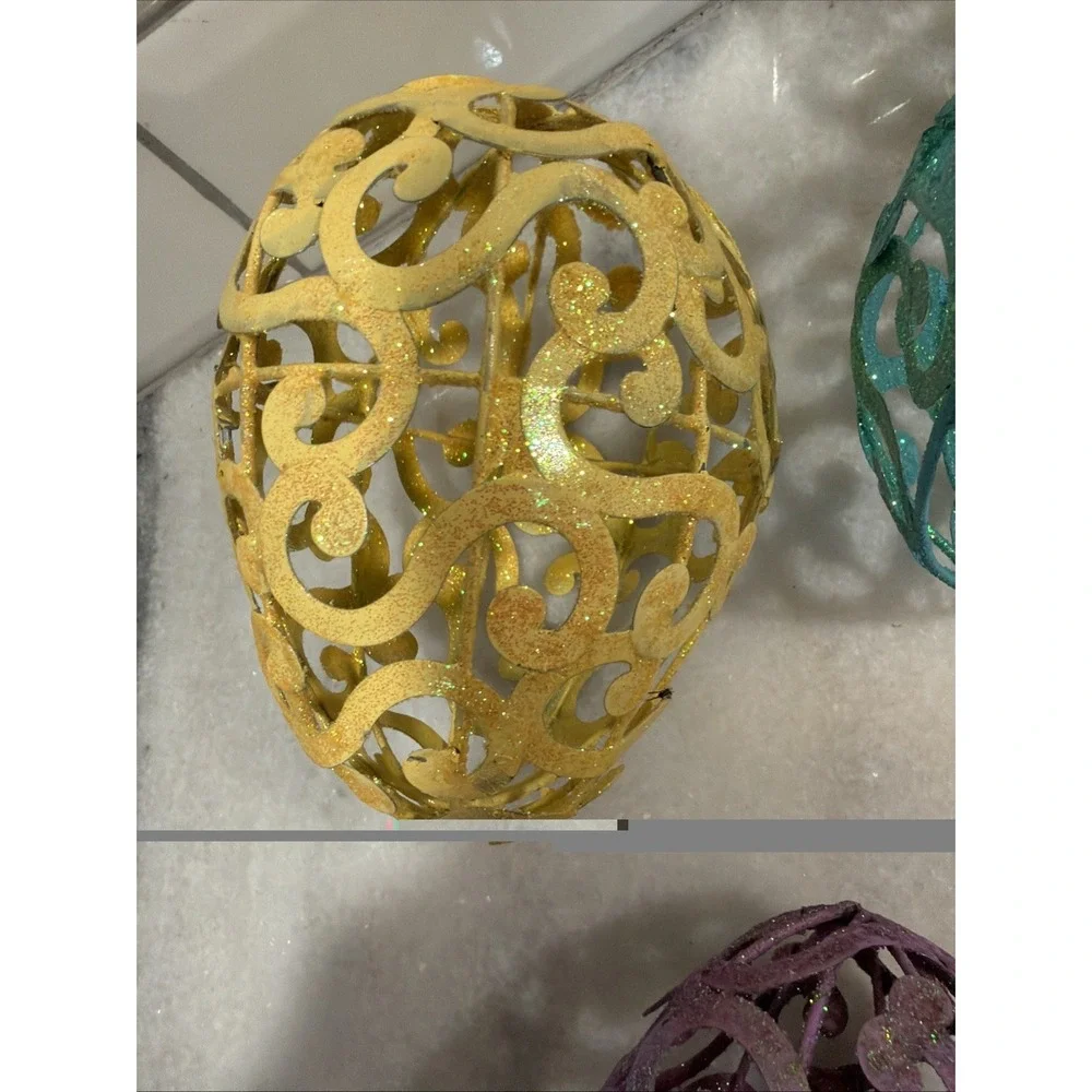 Set Of 6Vintage Pier 1 Metal Scroll Glitter Eggs Easter 003